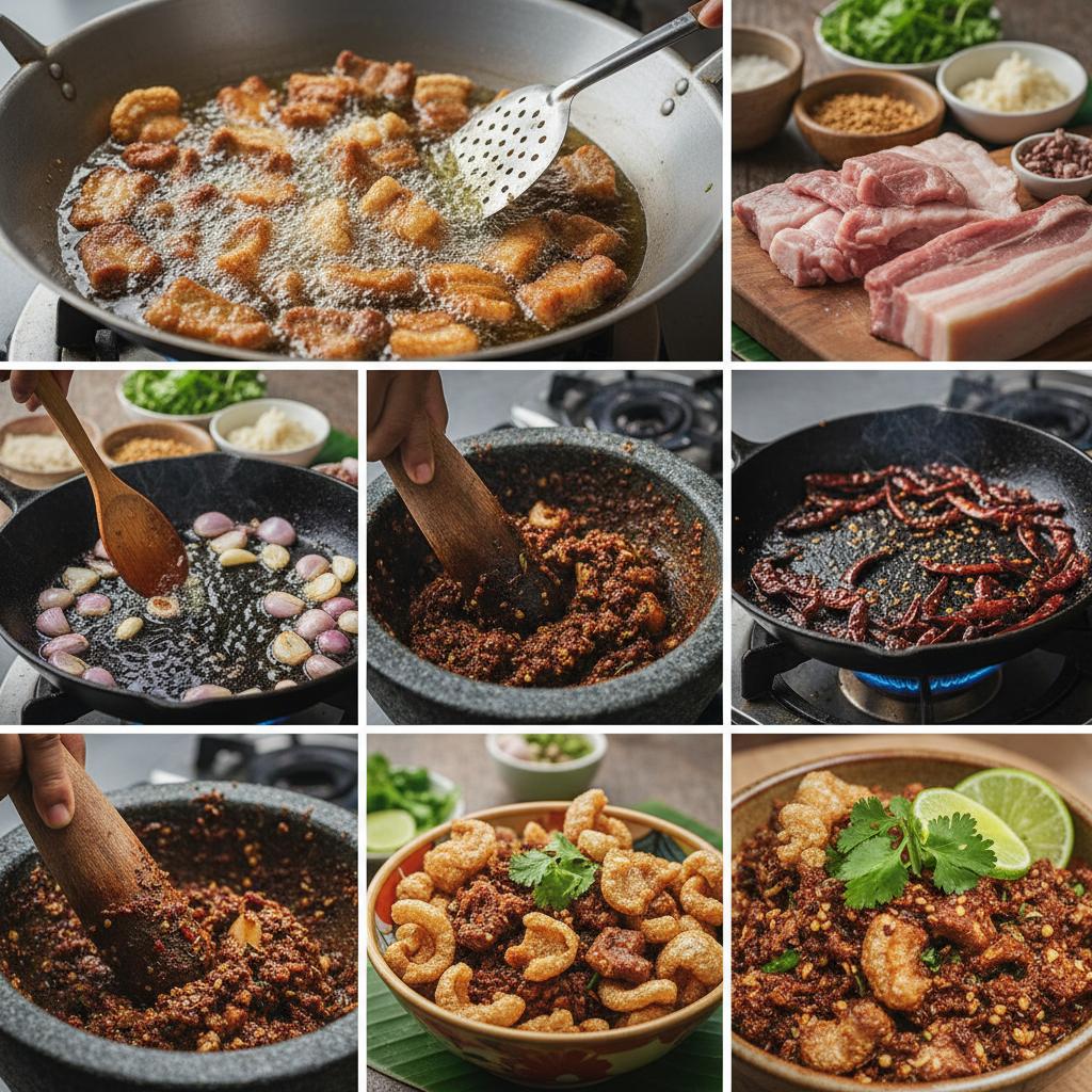 ภาพขั้นตอนการทำน้ำพริกกากหมู